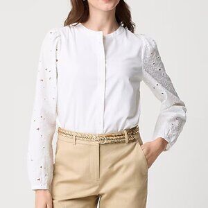 J. Crew Eyelet Long Sleeve Lightweight Button Front Top White Size XS